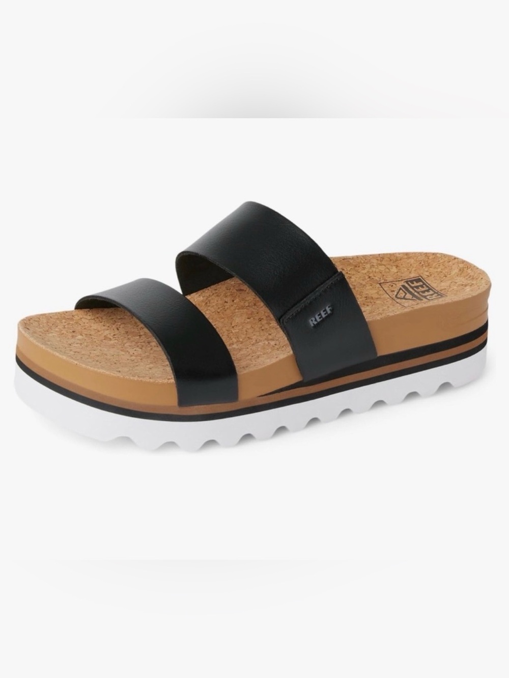 Reef Black Dual-Strap Cork Footbed Slide Sandal